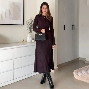 Winter Solid Loose Long Sleeve Tie Y2k Dress Casual Office Commuting Long Dress Female