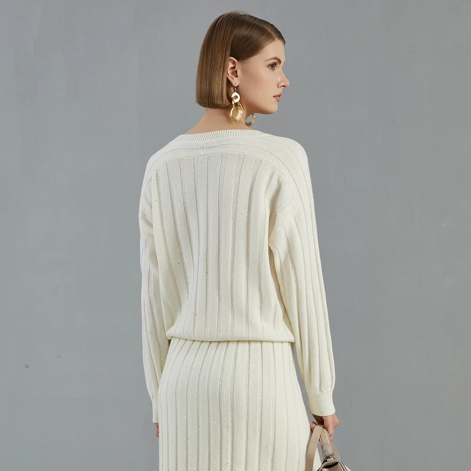 High Quality Luxury Women's Clothing 100% Cashmere V neck Pullover Knitted Hooded Sweater