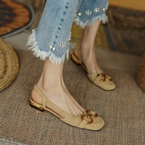 Women's Sandals Elegant Office Ladies Shoes and Sandals Women Casual Shoes Square Heel Sandals Slip on Woman Flats