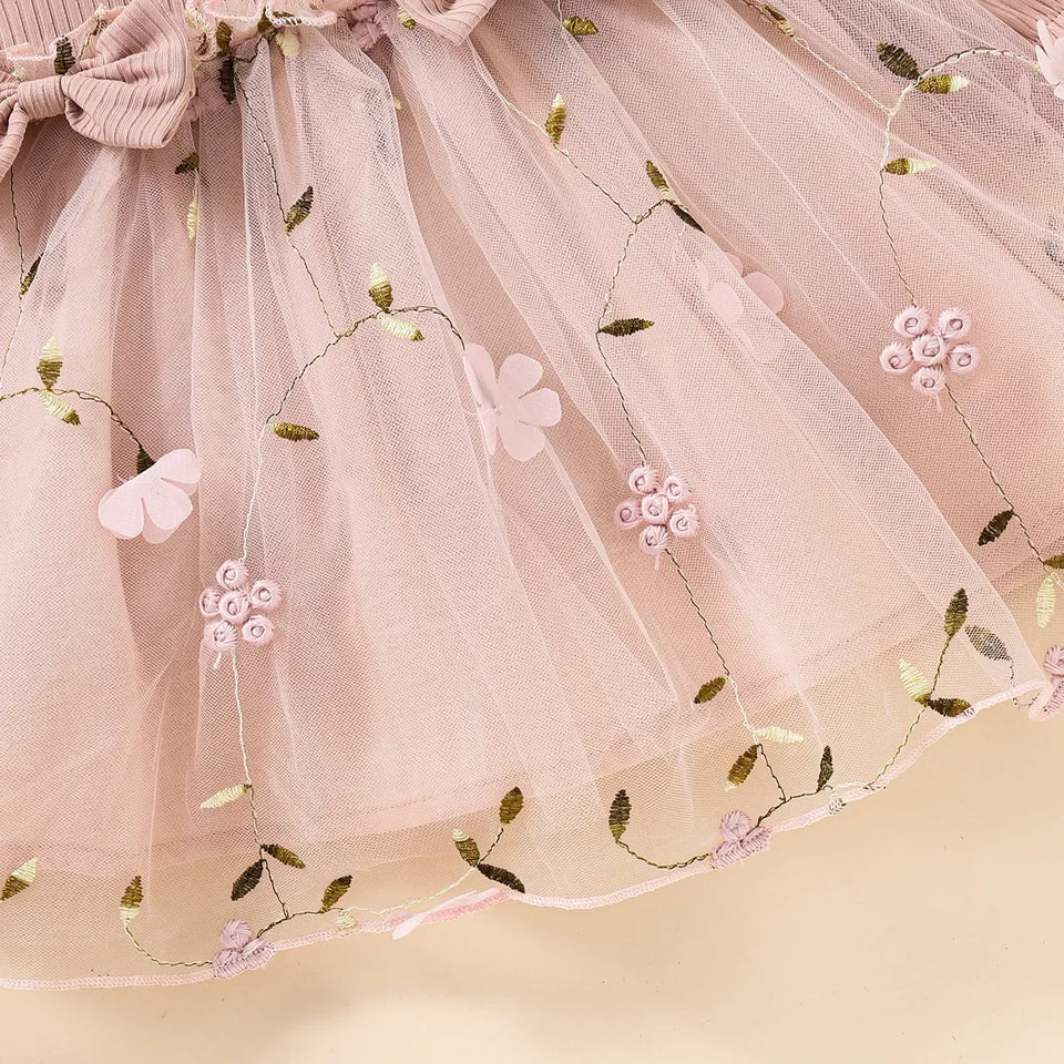 Autumn Baby Clothes Princess Dress  0-3Y Infant Girls Floral Embroidery Lace Bow Dress