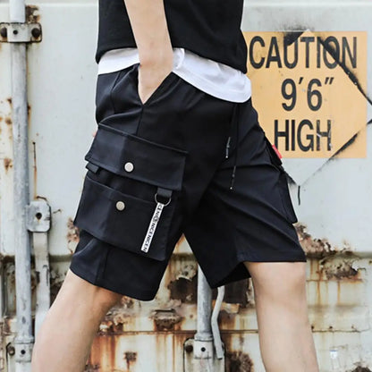 Drawstring Cargo Shorts Men Quick Dry Multi pocket Loose Casual Baggy Shorts Hip Hop Wide Leg Sport Shorts Streetwear