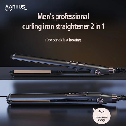 Men's Exclusive Curler Straightener 2-In-1, 10 Second Fast Heating Electric Clip, Professional Long-Lasting Hair Styling Tool