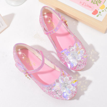 Party Dresses Shoes Heel Girls Glitter Elegant Girl Heels Shoes Child Shoe Low Heeled Bow Sequins Kids High Heels 3- 12 Year Old