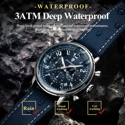 POEDAGAR Luxury Military Sports Watch for Man Waterproof Luminous Chronograph Date Men's Watches Quartz Nylon Leather Men Clock