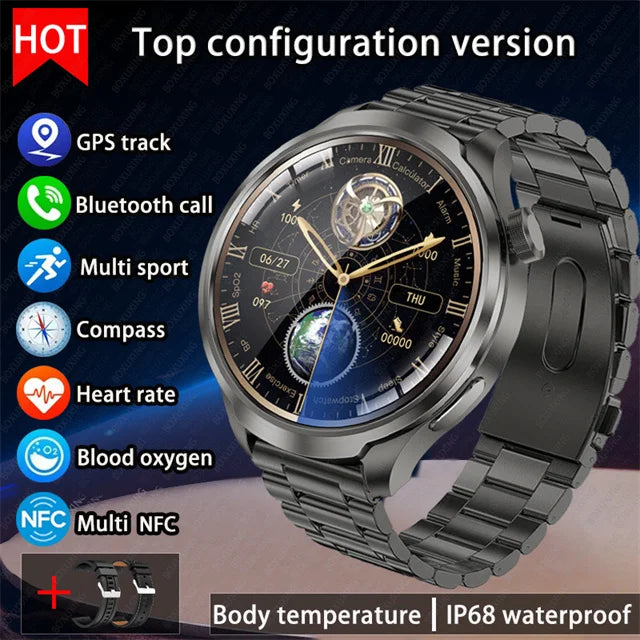For HUAWEI Outdoor Sports Smart Watch Men AMOLED Screen NFC GPS Compass Heart rate Waterproof Bluetooth Call SmartWatch 2024 New