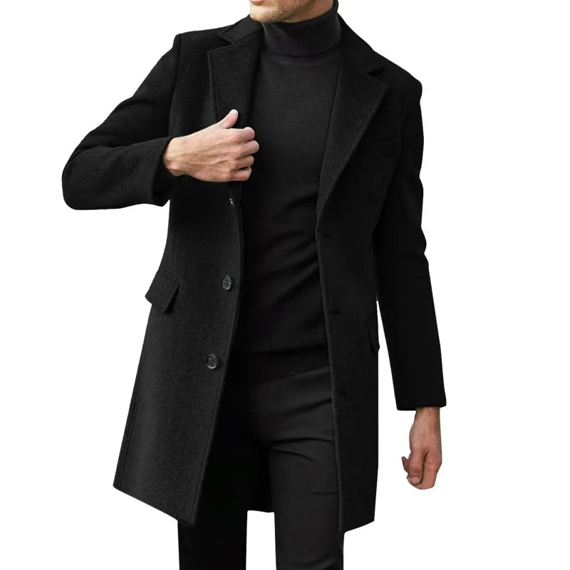 Autumn and Winter New Men's Windbreaker British Long sleeved Woolen Coat