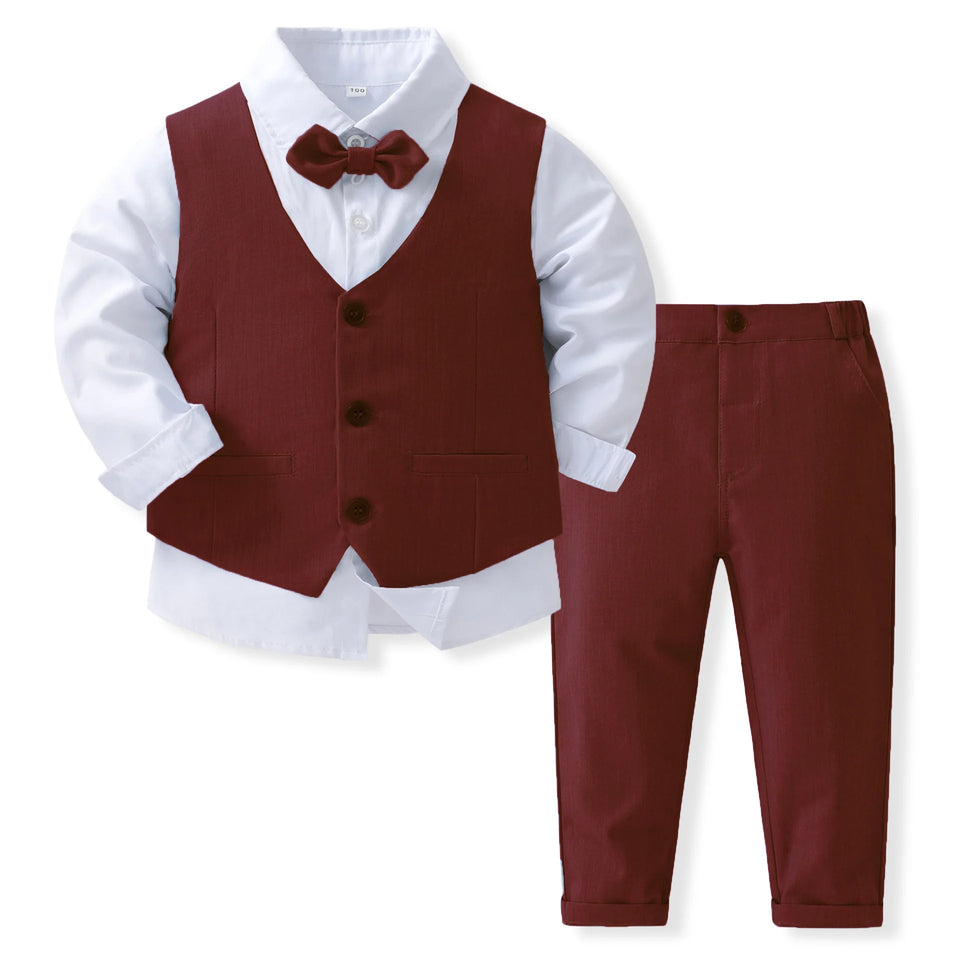 Pink Wedding Flower Suit for Kid Boy Spring Autumn Winter Gentleman Vest 4PCS Formal Sets 123456 Years Children Birthday Clothes