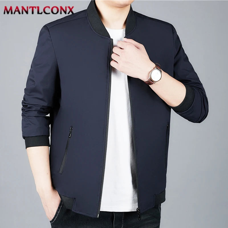 Casual Luxury Solid Color Men's Jacket Spring Autumn Thin V-neck Baseball Jacket for Men Zipper Up Jacket Man Outerwear Tops 3XL
