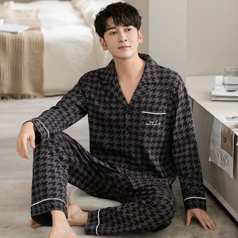 2025 Spring Couple Long Sleeve 100% Cotton Pajama Sets for Men Korean Loose Sleepwear Suit Pyjamas Women Homewear Home Clothes