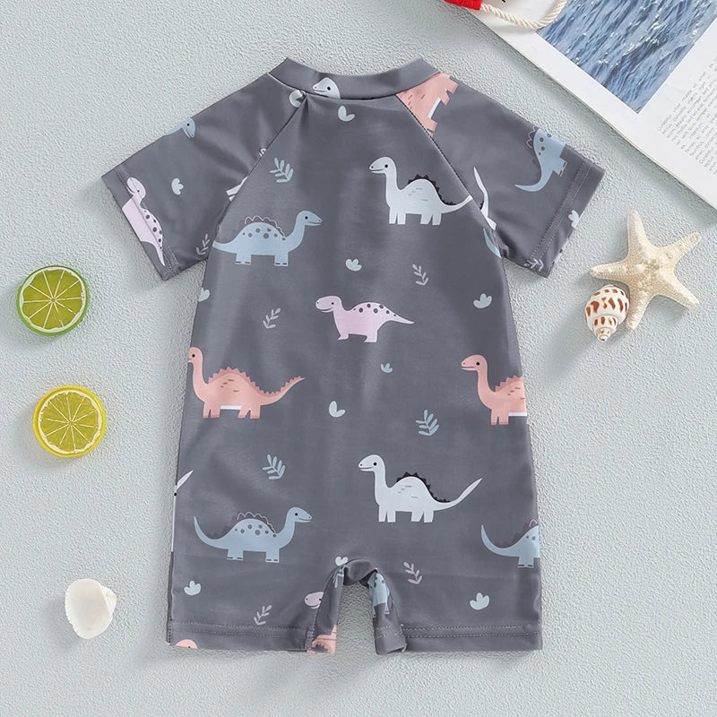 Baby Boy New Summer Swimsuit Short Sleeve Zipper Bathing Suit  Sun Protection Rash Guard Swimwear Toddler Suits