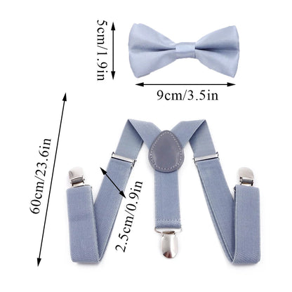 Kids Suspenders Bow Tie Set Boy Girl Retro Adjustable Suspenders Children Baby Braces Clip-on Trousers Wedding Ties Accessories