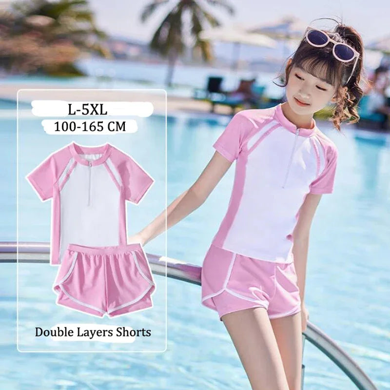 Shorts Girls Swimwear Two-Pieces Suits Summer Beach Clothes L-5XL Kids Short-sleeve