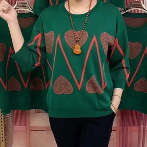 Simplicity Fashion Autumn  Sweaters Women O-Neck Printing Ice Silk Fabric