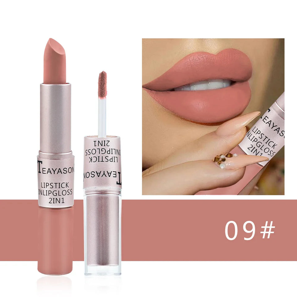 1PC Pink Lipstick Sexy Lip Gloss 2 In 1 Lip Tint Waterproof Long -Lasting