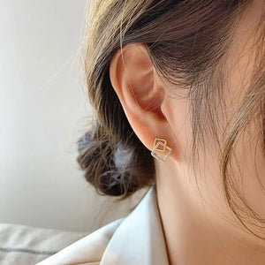 Luxury Square Zircon Rhinestone Geometry Earrings Simple Exquisite Alloy Earrings Ear Studs Women Versatile Ear Jewelry
