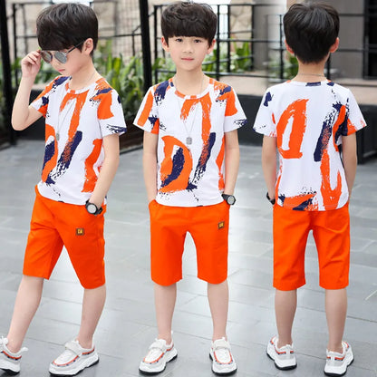 outfits Cotton Teenage Boys Clothing casual Suit Children Short Sleeve Shirt Shorts Set 4 6 8 12 Years