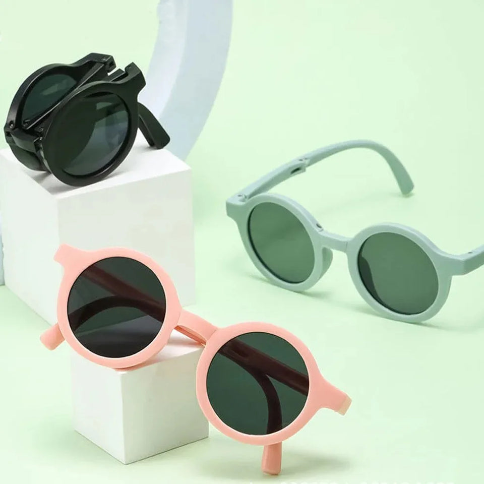 Foldable Kids Sunglasses Girls Boy Children Sun Glasses Round Street Beat Eyeglasses