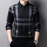 Luxurious Men's Long Sleeve Striped Shirt New Spring Autumn Ice Silk Business Top Wrinkle-resistant Non-iron Solid Men Clothing