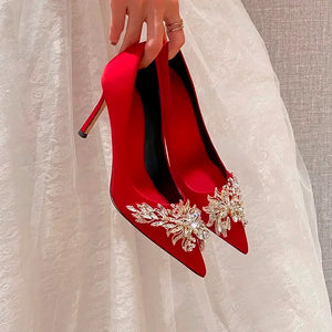 New Wedding Shoes Red High Heels  Slim Heels Korean