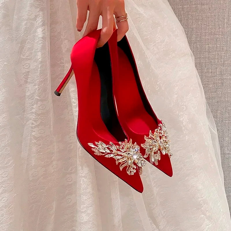 New Wedding Shoes Red High Heels  Slim Heels Korean