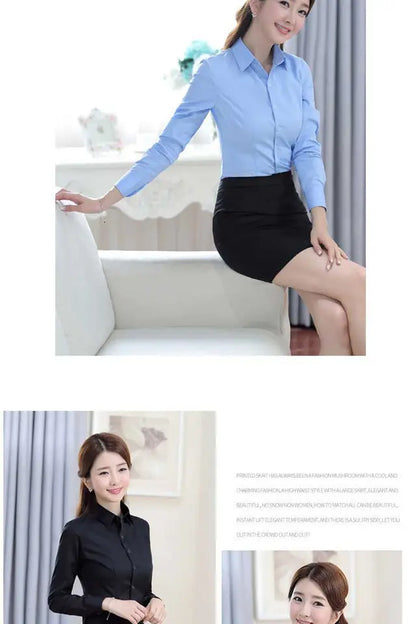 Female Long-sleeve Professional Shirt Formal Dress Large Size Work Clothes OL Button Womens Tops