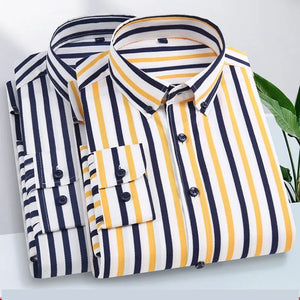 Summer men's long-sleeved shirt spring and summer ice silk thin stripes business casual high-quality work clothes wear fashion