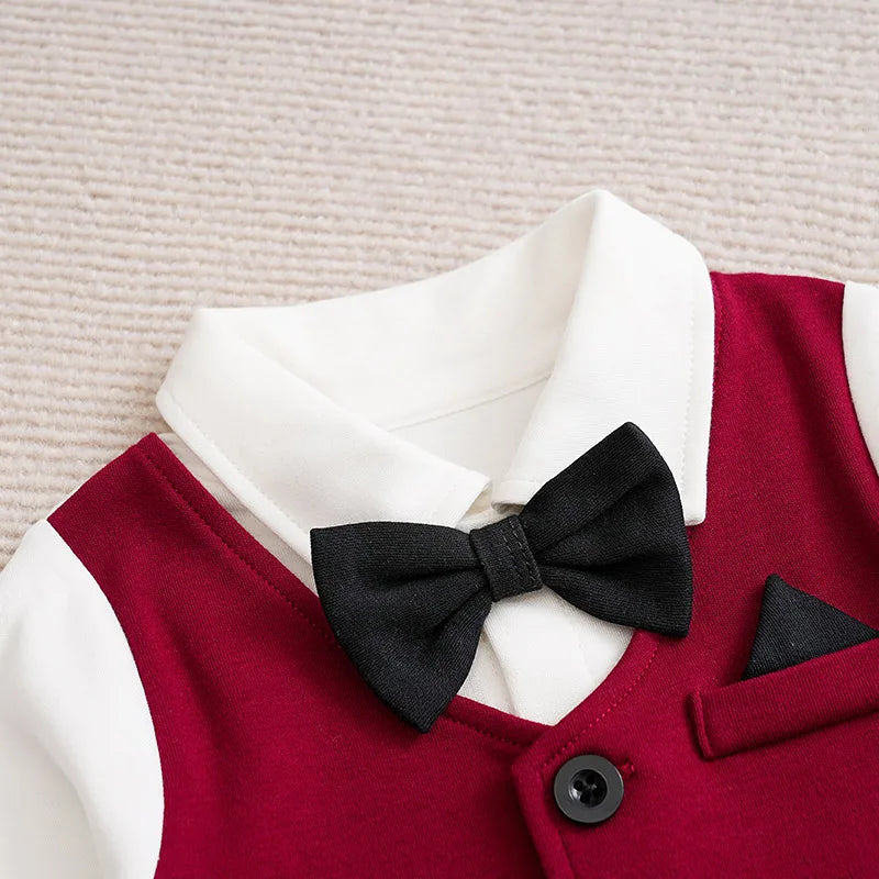 Gentleman Baby Boys bow tie Cotton Clothing Spring and Autumn Children One-Piece  long sleeves Jacket