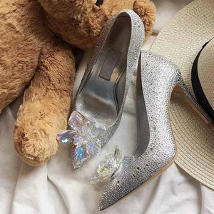 Red Crystal Covered Pointy Toe Pumps Luxury Rhinestone Cinderella Heels Wedding Shoes Bridal Stiletto Heel Women Shoes