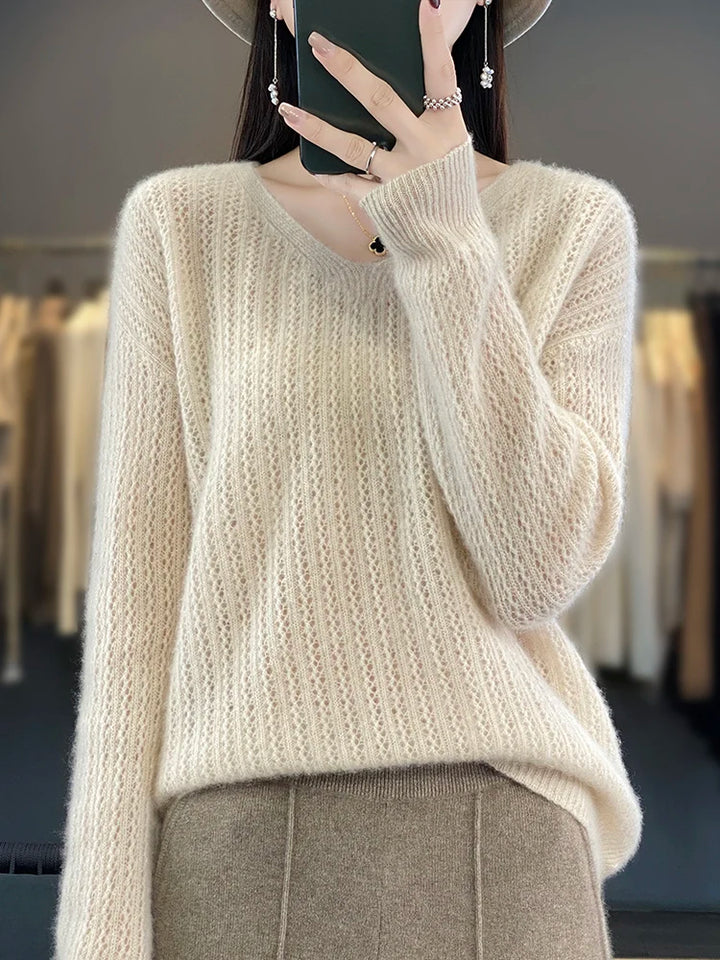Women's Fashion Sweater V-Neck Pullover Long Sleeve