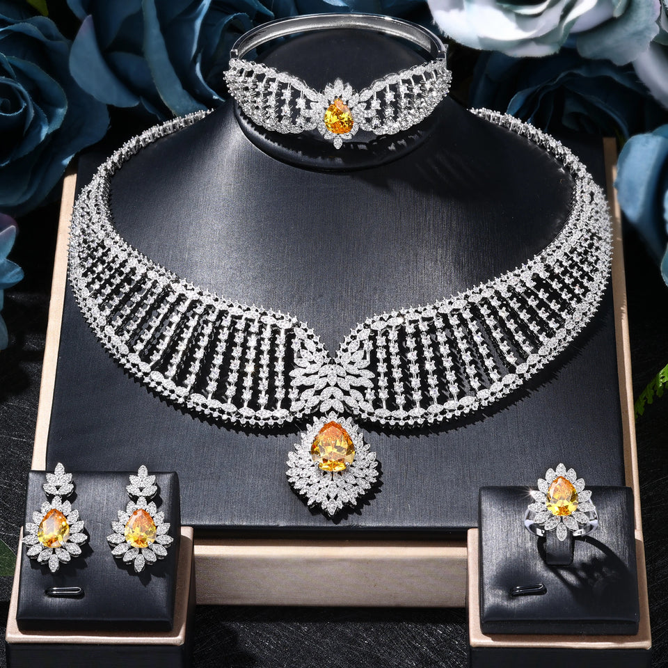 4-Piece Jewelry Set Angel Design Bride Necklace Earring Set AAA Cubic Zirconia Women's Wedding Accessories