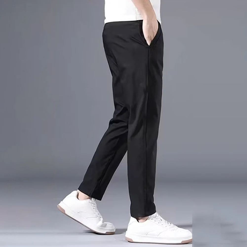 Fashion Men's Slim Fit Pants Solid Color Stretch Chino Trousers Casual Flat Front Flex Classic Full Pants Men Clothing