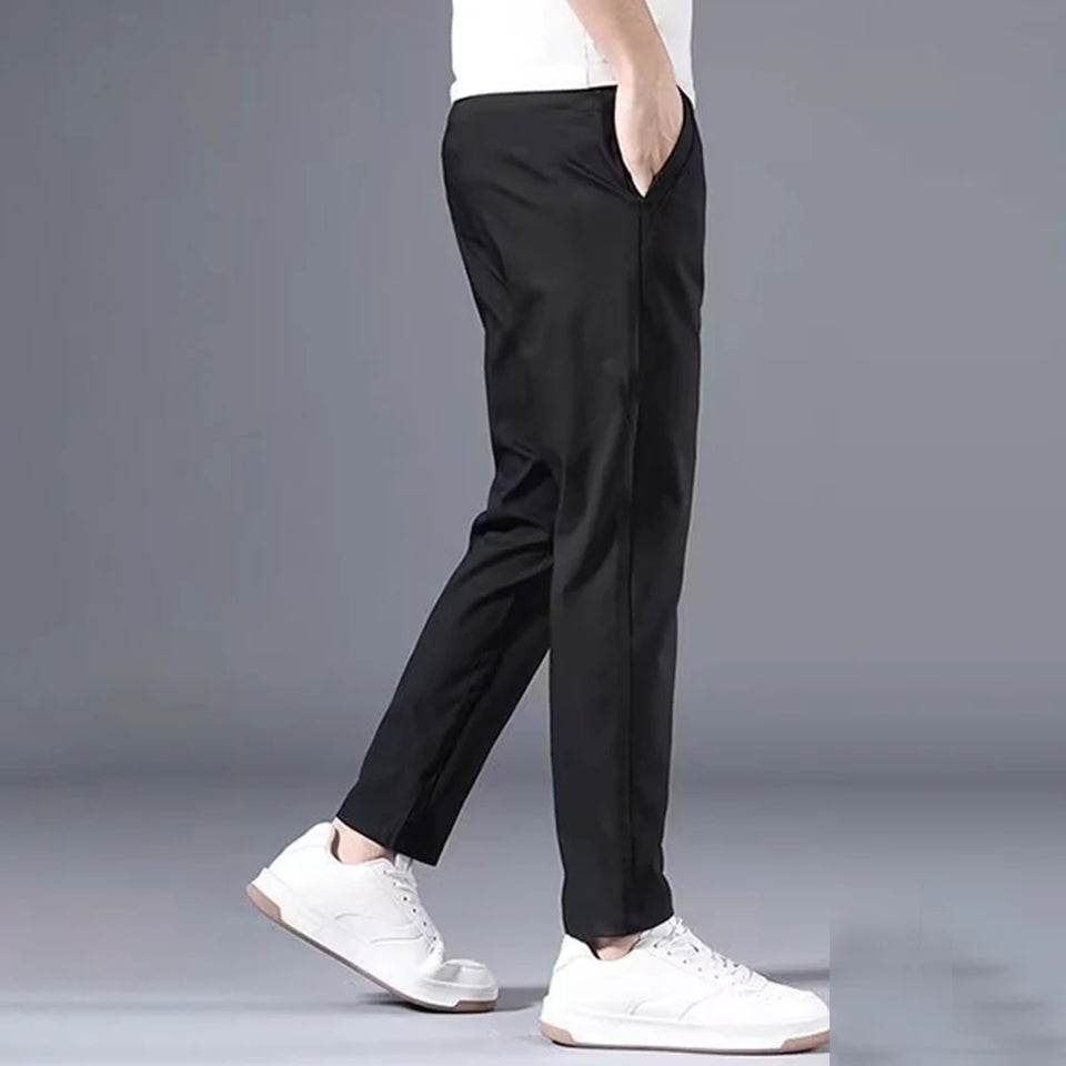 Fashion Men's Slim Fit Pants Solid Color Stretch Chino Trousers Casual Flat