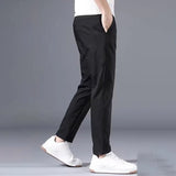 Fashion Men's Slim Fit Pants Solid Color Stretch Chino Trousers Casual Flat