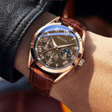 Luxury Brand Watch Men Quartz Watches Leather Strap Fake Three Eye Fashion Business Wristwatches