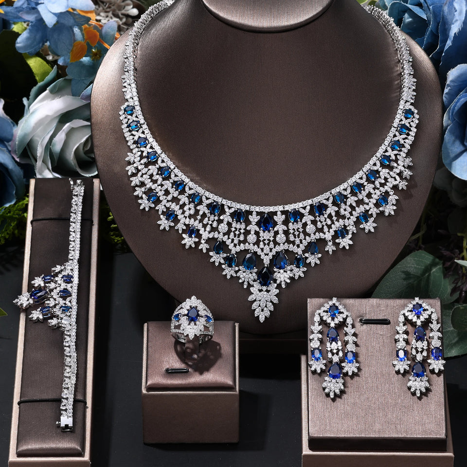 Luxury 4 Piece Bridal Zirconia Complete Jewelry Set for Ladies Party,