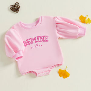 Infant Baby Girl Romper Autumn Valentine's Day Clothes Letter Embroidery Long Lantern Sleeve Crew Neck Bubble Jumpsuit for 0-18M
