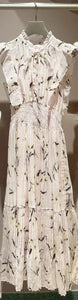 Kuzuwata Fresh Mid-length Print High Waist Robe New Gentle Literary Lace Up Pleated Slim Exquisite Mujer Japan New Elegant Dress