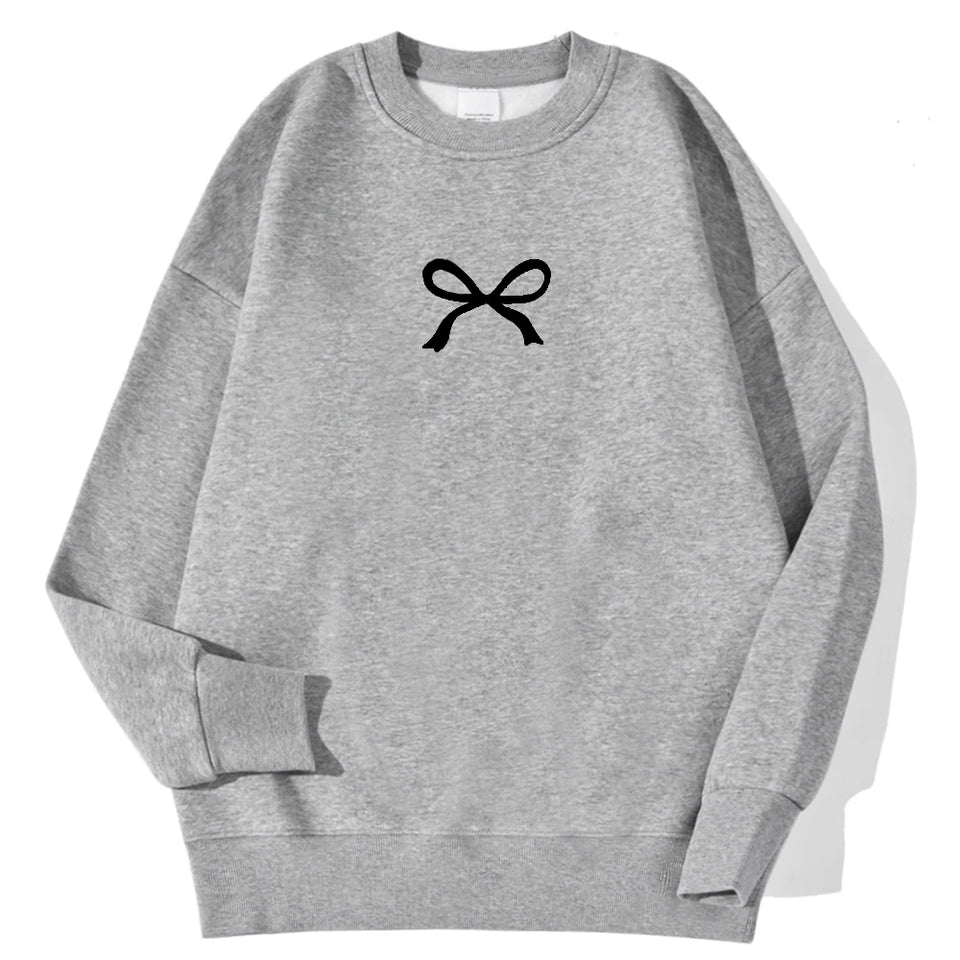 Casual Women's Sweatshirts Kawaii Bow Graphic Prints Pullover Comfortable Warm