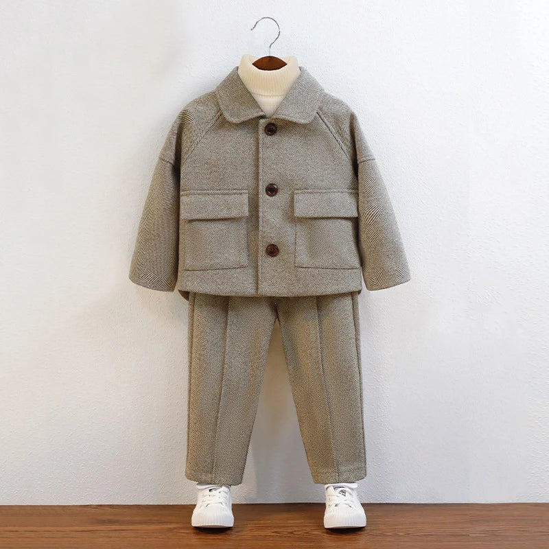 Children Autumn Outfits Gray Casual Blazers Jacket Trousers Two-piece 2 To 12 Years Kids School Uniform Spring Boys Wedding Suit