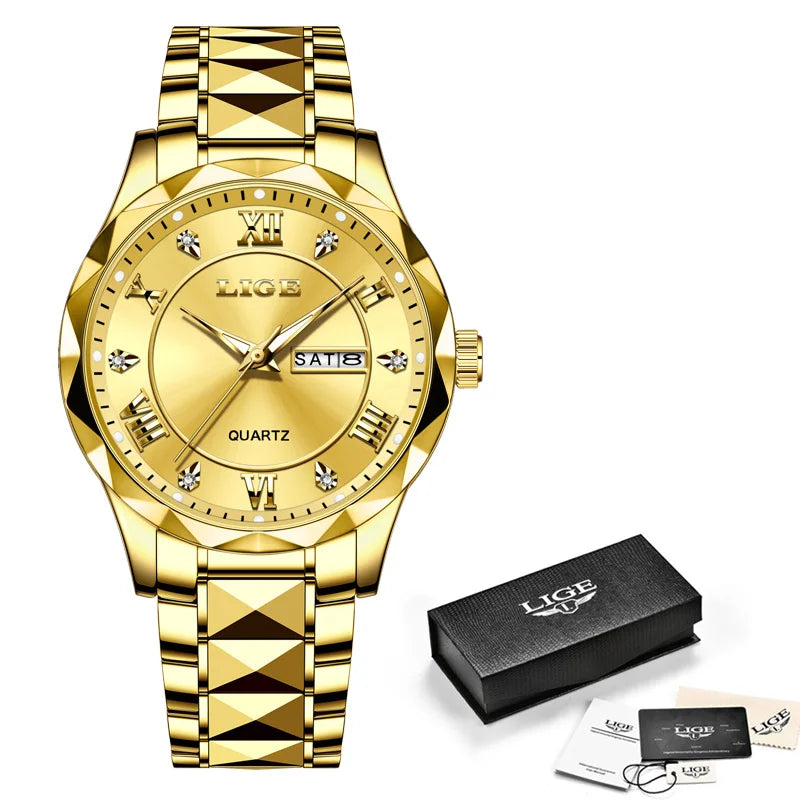 LIGE Luxury Quartz Men Watch Waterproof Luminous Date Week Man Watch Stainless Steel Business Wristwatches Male Clock Reloj+Box