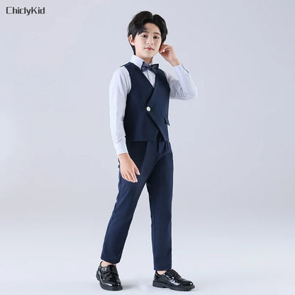 Boy Gentleman Top Kids Waistcoat Wedding Clothes Sets Toddler Formal Suits Children Tie Shirt Vest Trouser Toddler Party Outfits