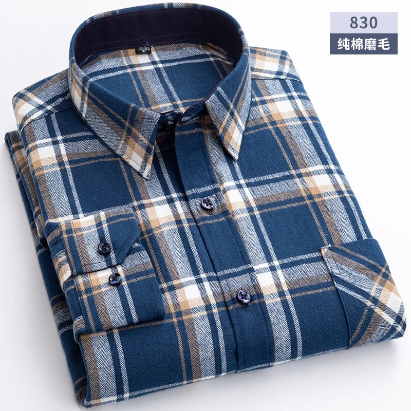 Flannel Plaid Shirts For Man Winter Warm Cotton Long Sleeve