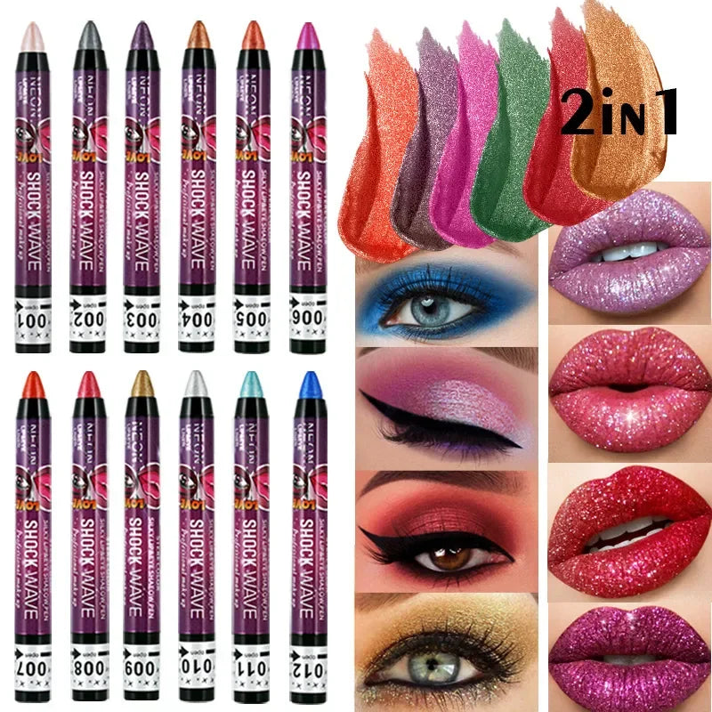 2 In 1 Eyeshadow Lipstick Stick Pencil Waterproof