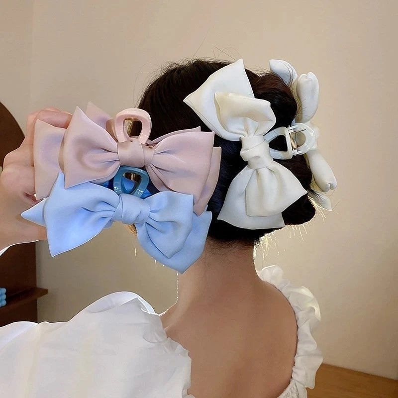 Fashion Women Bow Hairpin Korean Version Of Solid Color Butterfly Satin Hair Clips