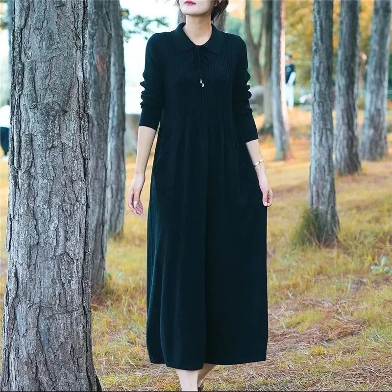 Stylish Versatile Sweater Dress For Women Long Style Over The Knee Knitted Sweater