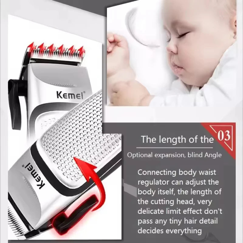 Kemei Professional Electric Hair Clipper Adjustable Moving Knife Noise Reduction Cutter Head Oil Head White Barber KM-4639