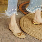 Women's Sandals Elegant Office Ladies Shoes and Sandals Women Casual Shoes Square Heel Sandals Slip on Woman Flats