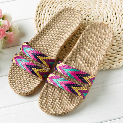 Flax Slippers Women Summer Home Indoor Shoes Casual Non-slip Linen Flat Shoes