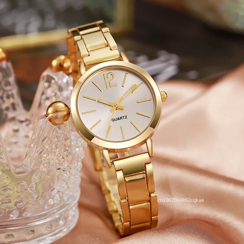 Luxury Watch for Women Simple Round Dial Stainless Fashion Gold Bracelet Quartz Wristwatch Students Ladies Watches