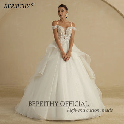 BEPEITHY Glitter A Line Ivory Wedding Dresses For Women